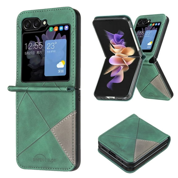 SaniMore for Samsung Galaxy Z Flip 5 (6.7" 2023) Case, PU Leather Skin Shockproof TPU Shell Business Vintage Cover Anti-drop Wear-resistant Cover for Samsung Galaxy Z Flip 5, Green
