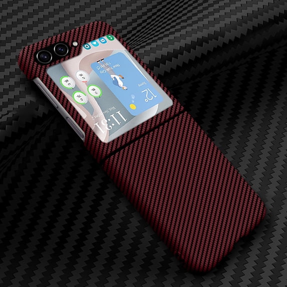 SaniMore for Samsung Galaxy Z Flip 5 6.7" 2023 Case, Slim Carbon Fiber Wireless Charging Shockproof Anti-drop Lens All-inclusive Heavy Duty Protective Anti-fingerprint Magnetic Case, Winered