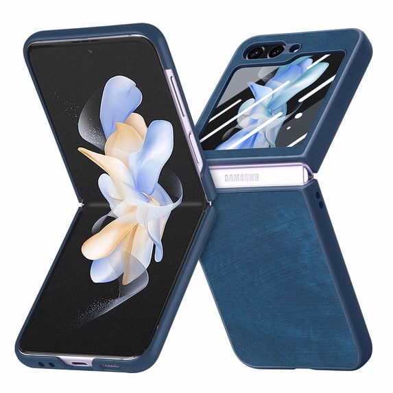 SaniMore for Samsung Galaxy Z Flip 5 (6.7" 2023) Case, Wireless Charging Built-in Front Tempered Film Protector, Slim Lihtweight Hinge Protection Shockproof Anti-drop Shell, Blue