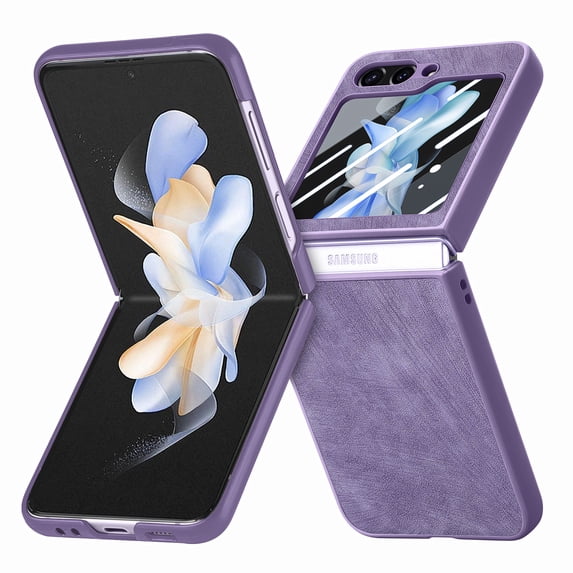 SaniMore for Samsung Galaxy Z Flip 5 (6.7" 2023) Case, Wireless Charging Built-in Front Tempered Film Protector, Slim Lihtweight Hinge Protection Shockproof Anti-drop Shell, Purple
