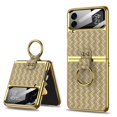 thumbnail image 1 of SaniMore for Samsung Galaxy Z Flip 5 (6.7" 2023) Case, Woven Leather Wear-resistant with Glass Screen Protector, 360° Rotaing Kickstand Holder, Shockproof Anti-fall Foldin Cover, Gold, 1 of 9