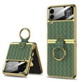 thumbnail image 1 of SaniMore for Samsung Galaxy Z Flip 5 (6.7" 2023) Case, Woven Leather Wear-resistant with Glass Screen Protector, 360° Rotaing Kickstand Holder, Shockproof Anti-fall Foldin Cover, Green, 1 of 9