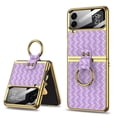 thumbnail image 1 of SaniMore for Samsung Galaxy Z Flip 5 (6.7" 2023) Case, Woven Leather Wear-resistant with Glass Screen Protector, 360° Rotaing Kickstand Holder, Shockproof Anti-fall Foldin Cover, Purple, 1 of 9