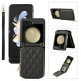 thumbnail image 1 of SaniMore for Samsung Galaxy Z Flip 5 Buisness Case, Zipper Purse [Card Holders] Magnetic Clasp Flip Kickstand Wrist/Crossbody Lanyard PU Leather Wear-resistant Full Body Protective Wallet Shell, Black, 1 of 8