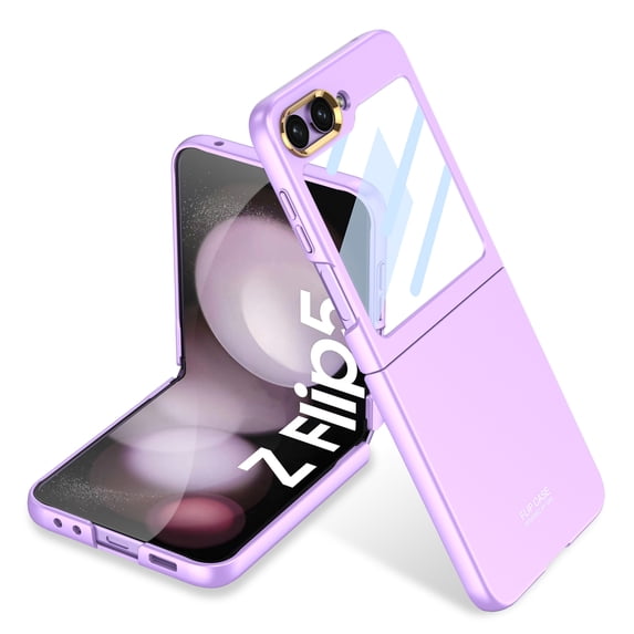 SaniMore for Samsung Galaxy Z Flip 5 Case 2023, Galaxy Z Flip 5 Ultra-Thin Tough PC Electroplated Lens Frame Cover Built-in Small Screen Protector Slim Shockproof Protection Cover, Purple