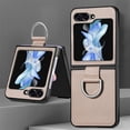 thumbnail image 1 of SaniMore for Samsung Galaxy Z Flip 5 Case, Galaxy Z Flip 5 2023 Cover Slim Anti-Slip Stripe Holder Magnetic Folding MagSafe Ring Kickstand Shockproof PU Leather Protection Phone Case, Khaki, 1 of 11