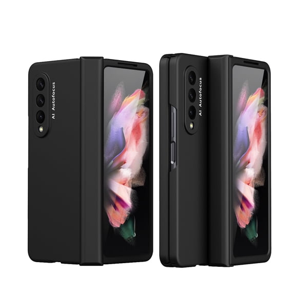 SaniMore for Samsung Galaxy Z Fold 3 7.6" 2021 Case, Frosted PC Back Hinge Protection All-inclusive Tempered Glass Screen Protector Wireless Charging Anti-drop Shockproof Full Protective Case, Black