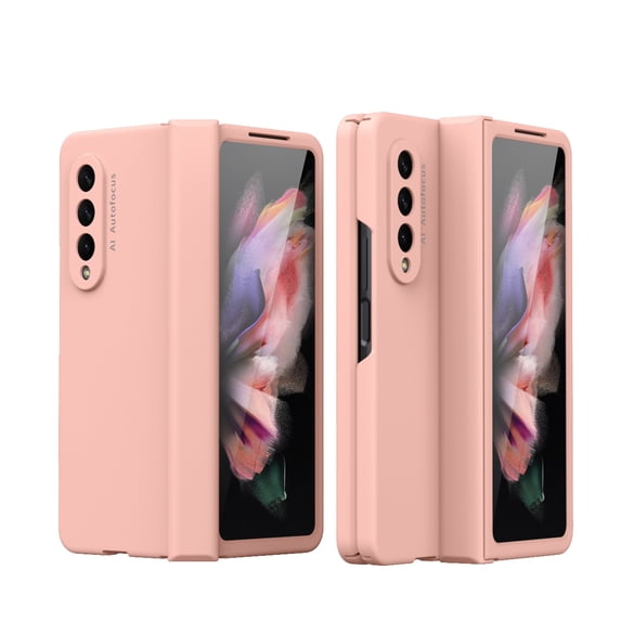 SaniMore for Samsung Galaxy Z Fold 3 7.6" 2021 Case, Frosted PC Back Hinge Protection All-inclusive Tempered Glass Screen Protector Wireless Charging Anti-drop Shockproof Full Protective Case, Pink