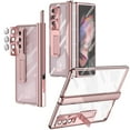thumbnail image 1 of SaniMore for Samsung Galaxy Z Fold 3 7.6" 2021 Case with Pen Stylus, Hinge Protection Screen Protector Hidden Kickstand Pen Slot Electroplated Magnetic Crystal-clear Shockproof Case, Rosegold, 1 of 7