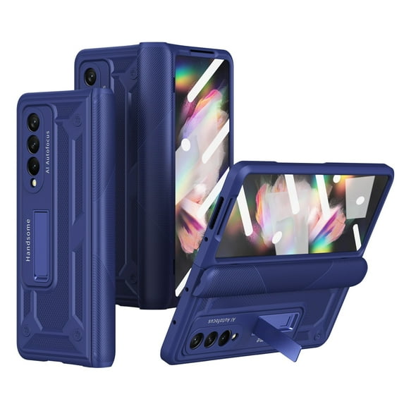 SaniMore for Samsung Galaxy Z Fold 3 7.6" 2021 Case, Tempered Glass Screen Protector Hinge Protction Hidden Magnetic Kickstand Heavy Duty Protective All-inclusive Case for Galaxy Z Fold 3, Blue