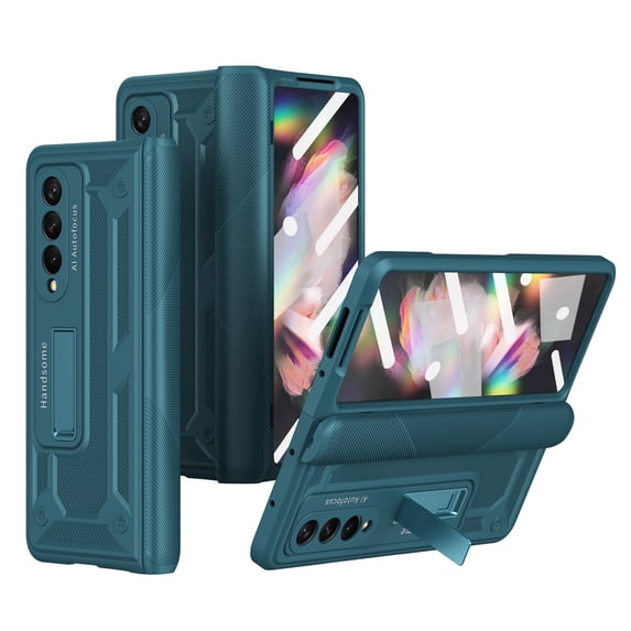 SaniMore for Samsung Galaxy Z Fold 3 7.6" 2021 Case, Tempered Glass Screen Protector Hinge Protction Hidden Magnetic Kickstand Heavy Duty Protective All-inclusive Case for Galaxy Z Fold 3, Green