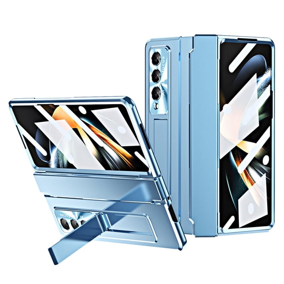 SaniMore for Samsung Galaxy Z Fold 3 7.6" Folding Magnetic Hinge Protection Case with Tempered Glass Film, Rugged PC Cover with Wireless Charging & Kickstand Full Body Protective Shell, Blue