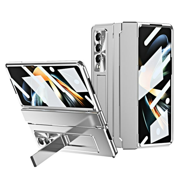 SaniMore for Samsung Galaxy Z Fold 3 7.6" Folding Magnetic Hinge Protection Case with Tempered Glass Film, Rugged PC Cover with Wireless Charging & Kickstand Full Body Protective Shell, Silver