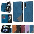 thumbnail image 1 of SaniMore for Samsung Galaxy Z Fold 3 Case with Card Slot, Line Stitching Metal Button Zipper Wallet PU Leather Cover with Folio Flip Kickstand + Hand Strap Shockproof Protective Shell, Blue, 1 of 6