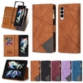 thumbnail image 1 of SaniMore for Samsung Galaxy Z Fold 3 Case with Card Slot, Line Stitching Metal Button Zipper Wallet PU Leather Cover with Folio Flip Kickstand + Hand Strap Shockproof Protective Shell, Brown, 1 of 6