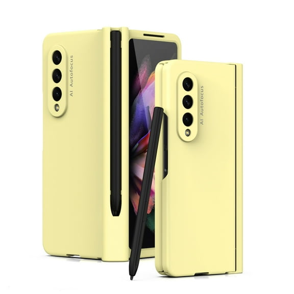 SaniMore for Samsung Galaxy Z Fold 3 Case, Shockproof Armor Hinge Rugged PC Folding Cover for Samsung Z Fold 3 with HD Film Screen Protector Military Grade Protection with S-Pen Stylus, Yellow