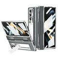 thumbnail image 1 of SaniMore for Samsung Galaxy Z Fold 3 Folding Magnetic HD Transparent Case with Tempered Glass Film, Rugged PC Cover with Wireless Charging & Kickstand Full Body Protective Shell, Silver, 1 of 7