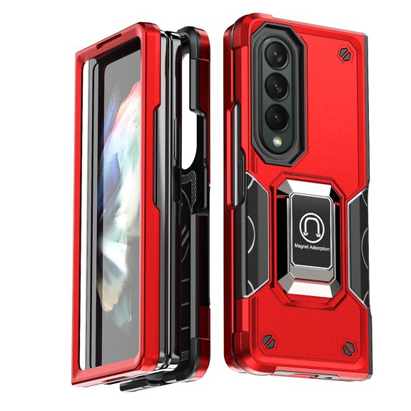 SaniMore for Samsung Galaxy Z Fold 4 5G Case, with Kickstand Armor Magnetic Ring Rugged Protective Military Grade Shockproof Cover for Galaxy Z Fold 4 7.6" 2022, Red