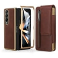 thumbnail image 1 of SaniMore for Samsung Galaxy Z Fold 4 (7.6" 2022) Case, Built-in Tempered Glass Sreen Protector 360° Rotation Belt-clip Holster & Pen Holder Wear-resistant PU Leather Rugged PC Folding Shell, Brown, 1 of 11