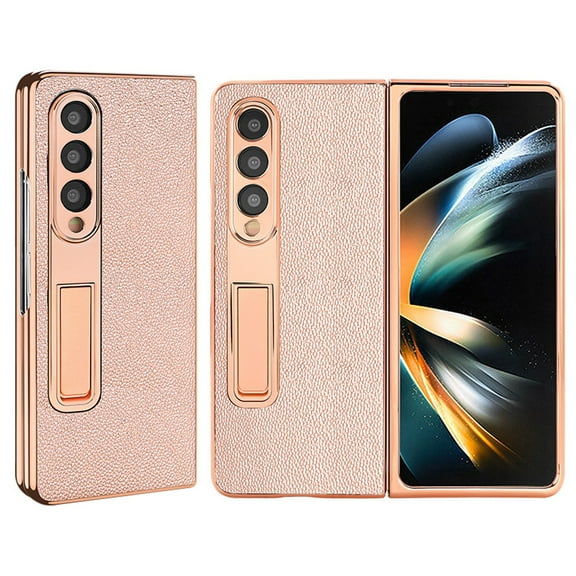 SaniMore for Samsung Galaxy Z Fold 4 (7.6" 2022) Case, Electroplate PU Leather Skin, Foldable Bracket Stand Shell, Slim Lightweight Shockroof Anti-fall Phone Cover for Galaxy Z Fold 4, Rosegold