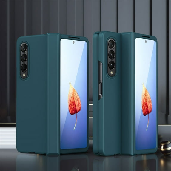 SaniMore for Samsung Galaxy Z Fold 4 7.6" 2022 Case, Frosted PC Back Hinge Protection All-inclusive Tempered Glass Screen Protector Wireless Charging Anti-drop Shockproof Full Protective Case, Cyan