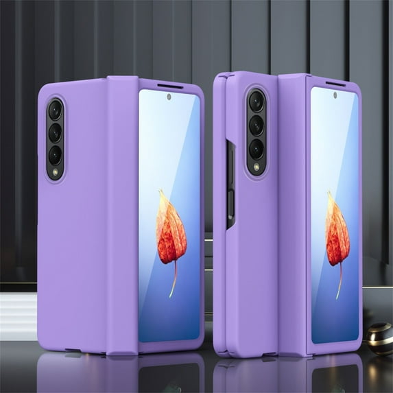 SaniMore for Samsung Galaxy Z Fold 4 7.6" 2022 Case, Frosted PC Back Hinge Protection All-inclusive Tempered Glass Screen Protector Wireless Charging Anti-drop Shockproof Full Protective Case, Purple