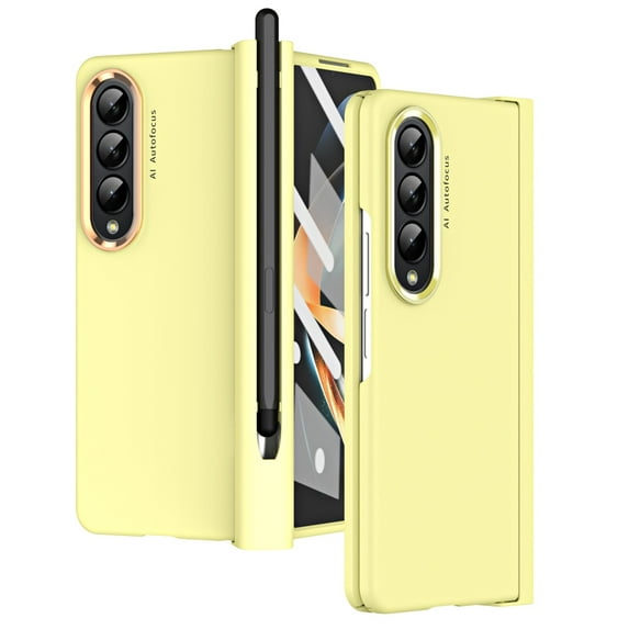SaniMore for Samsung Galaxy Z Fold 4 7.6" 2022 Case, Hinge Protcetion Tempered Glass Screen Protector Anti-fall Anti-slip Lightweigh Folding Case for Samsung Galaxy Z Fold 4 5G, Yellow
