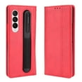 thumbnail image 1 of SaniMore Samsung Galaxy Z Fold 4 7.6" 2022 Case, Magnetic Folio PU Leather Cover with Card Slots Cash Pocket Stand Feature Full-body Protctive Shockproof Anti-fall Business Wallet Retro Shell, Red, 1 of 5