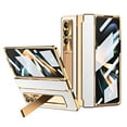 thumbnail image 1 of SaniMore for Samsung Galaxy Z Fold 4 7.6" Folding Magnetic Hinge Protection Case with Tempered Glass Film, PU Leather Cover with Wireless Charging & Kickstand Full Body Protective Shell, White Gold, 1 of 7