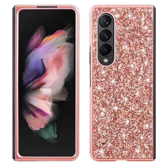 SaniMore for Samsung Galaxy Z Fold 4 7.6" Glitter Case, Flexible TPU Anti-Fingerprint Anti-Scratch Heavy Duty Full Body Protective Case for Samsung Z Fold 4 Women Ladies, Rosegold