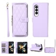 thumbnail image 1 of SaniMore for Samsung Galaxy Z Fold 4 Buisness Case, Zipper Purse [Card Holders] Magnetic Clasp Kickstand Wrist/Crossbody Chain Lanyard PU Leather Wear-resistant Full Protective Wallet Shell, Purple, 1 of 9