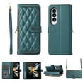 thumbnail image 1 of SaniMore for Samsung Galaxy Z Fold 4 Buisness Case, Zipper Purse [Card Holders] Magnetic Clasp Kickstand Wrist/Crossbody Chain Lanyard PU Leather Wear-resistant Full Protective Wallet Shell, Darkgreen, 1 of 9
