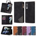 thumbnail image 1 of SaniMore for Samsung Galaxy Z Fold 4 Case with Card Slot, Line Stitching Metal Button Zipper Wallet PU Leather Cover with Folio Flip Kickstand + Hand Strap Shockproof Protective Shell, Black, 1 of 6