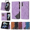 thumbnail image 1 of SaniMore for Samsung Galaxy Z Fold 4 Case with Card Slot, Line Stitching Metal Button Zipper Wallet PU Leather Cover with Folio Flip Kickstand + Hand Strap Shockproof Protective Shell, Purple, 1 of 6