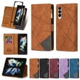 thumbnail image 1 of SaniMore for Samsung Galaxy Z Fold 4 Case with Card Slot, Line Stitching Metal Button Zipper Wallet PU Leather Cover with Folio Flip Kickstand + Hand Strap Shockproof Protective Shell, Brown, 1 of 6