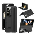thumbnail image 1 of SaniMore for Samsung Galaxy Z Fold 4 Case, S Pen Holder & PU Leather Skin & Tempered Glass Screen Protector & Foldable Bracket Hinge Protection Rugged PC Skin-feel Shockproof Anti-fall Shell, Black, 1 of 7