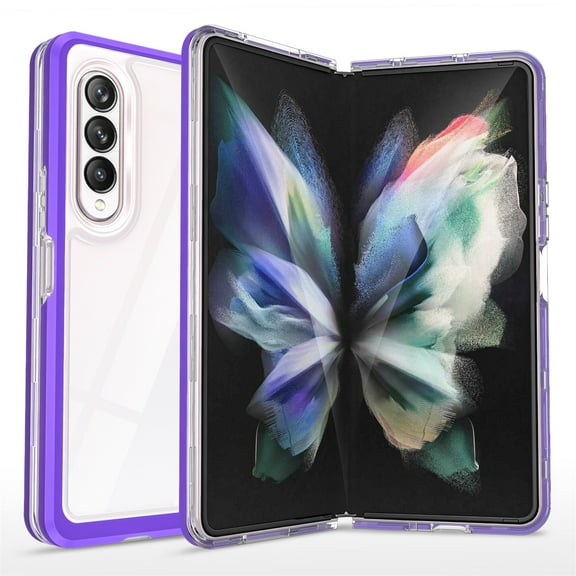 SaniMore for Samsung Galaxy Z Fold 4 Crystal Clear [Not Yellowing Technology] Case, Hard PC & TPU Bumpers Case with Wireless Charging Shockproof Protective Case for Samsung Z Fold 4, Purple