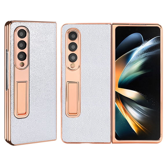 SaniMore for Samsung Galaxy Z Fold 5 (7.6" 2023) Case, Electroplate PU Leather Skin, Foldable Bracket Stand Shell, Slim Lightweight Shockroof Anti-fall Phone Cover for Galaxy Z Fold 5, White