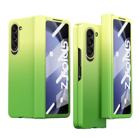 SaniMore for Samsung Galaxy Z Fold 5 7.6" 2023 Case, Hinge Protection 360°All-inclusive Drop Resistant Shockproof Anti-greasy Anti-scratch Slim & Lightweight Folding Cover, Green+Yellow