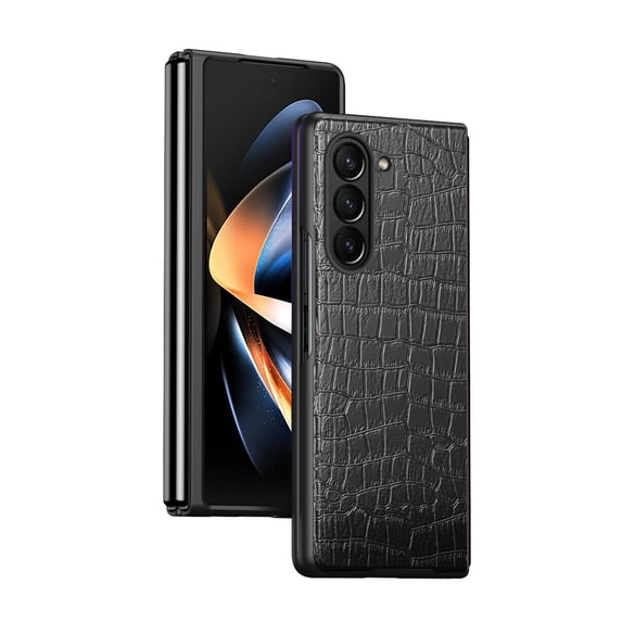 SaniMore for Samsung Galaxy Z Fold 5 (7.6" 2023) Case, PU Leather Crocodile Skin + Shockproof PC Backplane, Tough Rugged Anti-drop Slim Lightweight Wear-resistant Durable Fold Cover, Black