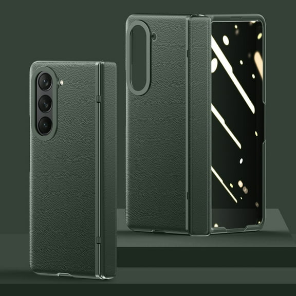 SaniMore for Samsung Galaxy Z Fold 5 (7.6" 2023) Case with Tempered Glass Screen Protector [Anti Peeping], PU Leather Wear-resistant Lens Protection Shockproof Anti-fall Shell, Green