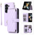 thumbnail image 1 of SaniMore for Samsung Galaxy Z Fold 5 Buisness Case, Zipper Purse [Card Holders] Magnetic Clasp Flip Kickstand Wrist/Crossbody Lanyard PU Leather Wear-resistant Full Protective Wallet Shell, Purple, 1 of 9