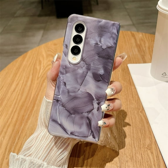 SaniMore for Samsung Galaxy Z Fold 5 Case, Rugged PC Backplane Marble Pattern Stylish for Girls Women Shockproof Anti-fall Hinge Protetion Folding Cover for Samsung Z Fold 5 (7.6" 2023), Purple