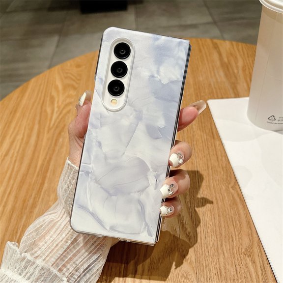 SaniMore for Samsung Galaxy Z Fold 5 Case, Rugged PC Backplane Marble Pattern Stylish for Girls Women Shockproof Anti-fall Hinge Protetion Folding Cover for Samsung Z Fold 5 (7.6" 2023), White