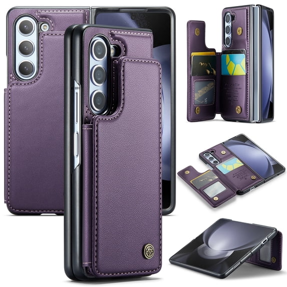 SaniMore for Samsung Galaxy Z Fold 5 Wallet Case, RFID Blocking PU Leather Kickstand Credit Slots Flip Folio Protective Case, Double Magnetic Clasp Durable Shockproof Cover for Z Fold 5, Purple