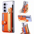 thumbnail image 1 of SaniMore for Samsung Galaxy Z Fold5 (7.6" 2023) Case,  Back Card Slots + Wrist Strap + Stand Function + Pencil Holder, Transparent Anti-yellow Shockproof Anti-drop PU Leather + PC Wallet Shell, Orange, 1 of 7