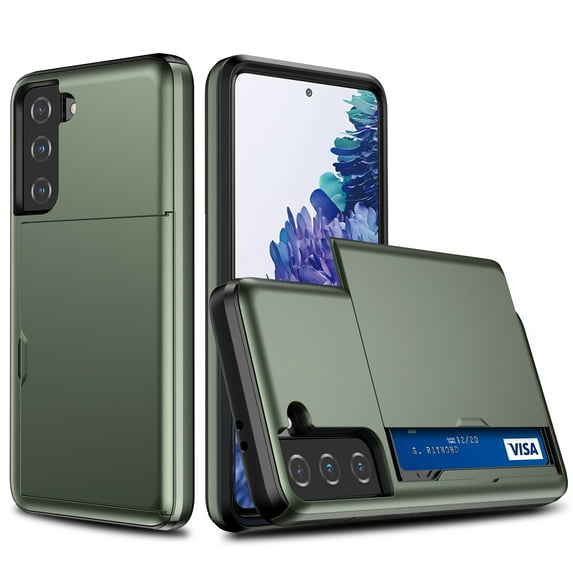 SaniMore for Samsung S22 Plus 5G Case with Card Holder, Slim Dual Layer Heavy Duty Galaxy S22 Plus 2022 Wallet Case Hidden Sliding Credit Slot Protective Cover for Men Women, Armygreen