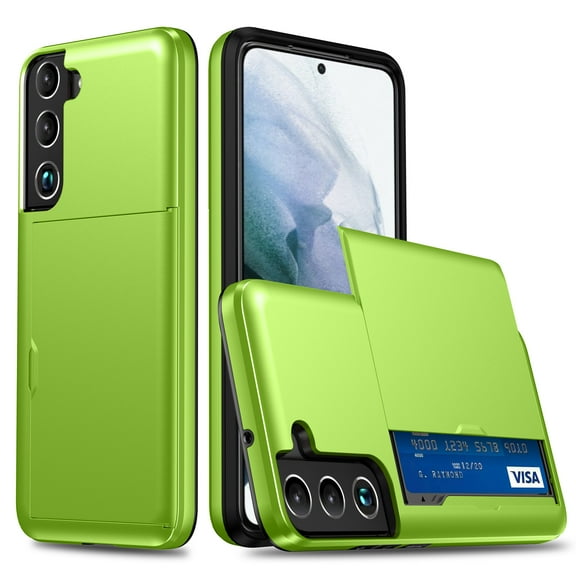 SaniMore for Samsung S23 Plus 5G Case with Card Holder, Slim Dual Layer Heavy Duty Galaxy S23 Plus 2023 Wallet Case Hidden Sliding Credit Slot Protective Cover for Men Women, Green