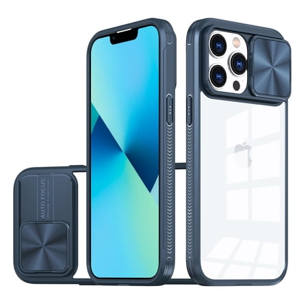SaniMore Silde Camera Case for iPhone 13 Pro 6.1", Rugged PC & Soft TPU Crystal Clear [Not Yellowing Technology] Shockproof Protective Cover for iPhone 13 Pro Women Men, Navyblue