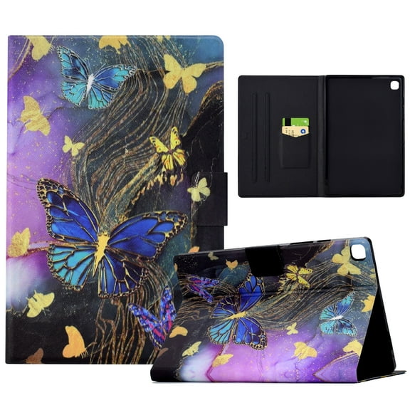 SaniMore Stand Case for Samsung Galaxy Tab A 10.1 2019 (SM-T510/T515), PU Leather Anti-scratch [Auto Wake/Sleep Slot Holder Anti-slip Strip Kickstand] Stylish Pattern, A-Butterfly